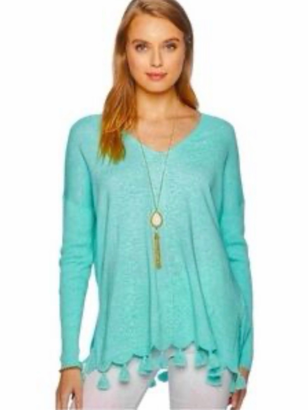 Lilly‎ Pulitzer Martine Aqua Sky Cotton Blend V-neck Lightweight Sweater XL
